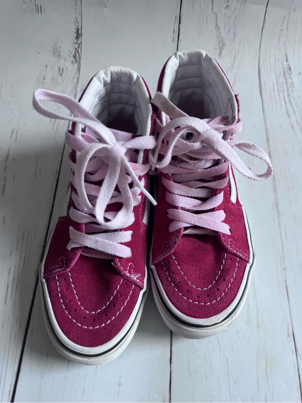 Vans Kids Sk8-Hi High Top Sneakers Red Pink White Size 12